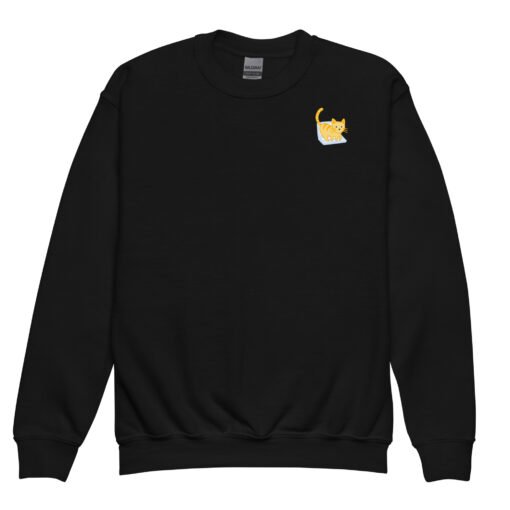 Youth crewneck sweatshirt Orange Cat Laptop - Image 2