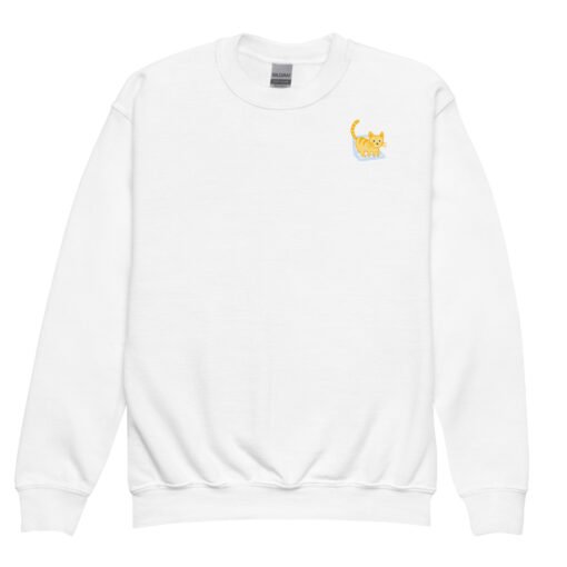 Youth crewneck sweatshirt Orange Cat Laptop