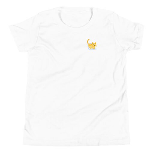 Youth Short Sleeve T-Shirt Orange Cat Laptop